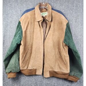 Ash Creek Trading Suede Bomber Jacket Mens 3X Multicolor Fair Broken Zipper 90s